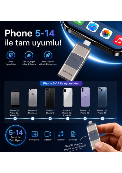 128gb Flash Bellek Iphone 5-14 Modeller Arası İos Uyumlu Bilgisayarla Uyumlu Lightning Usb Otg 128 GB