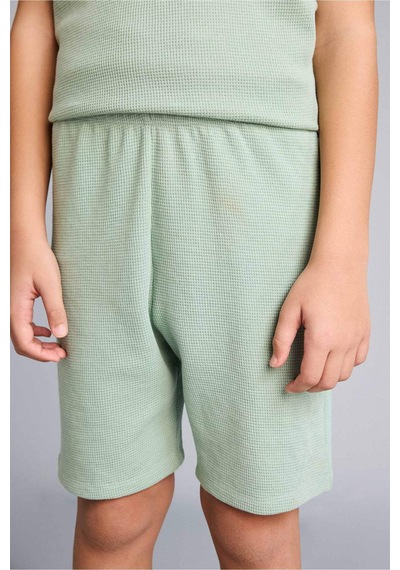 Defacto Tişört Şort Waffle 2li Pijama Takımı Erkek Çocuk D9993a826smkh434 Haki-kh434