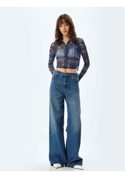 Koton Yarı Transparan Tül Crop Gömlek Floral Desenli Uzun Kollu Beyaz Desenli 5wak60018ek Beyaz Desenli Koton Yarı Transparan Tül Crop Gömlek Floral Desenli Uzun Kollu Beyaz Desenli 5wak60018ek Beyaz Desenli