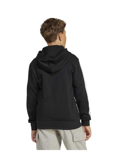 Adidas 3 Stripes Fleece Çocuk Siyah Kapüşonlu Ceket Siyah