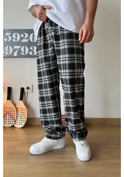 Flaw Beli Lastikli Ekoseli Pijama Siyah Siyah