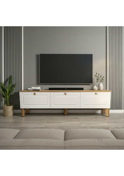 Zenith Membran Mdf Kapaklı Modern Tv Ünitesi - Beyaz Beyaz