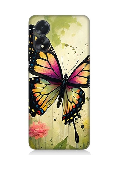 Oppo A38 Uyumlu Çayırda Neşeli Kelebek Desenli Silikon Kılıf Çok Renkli
