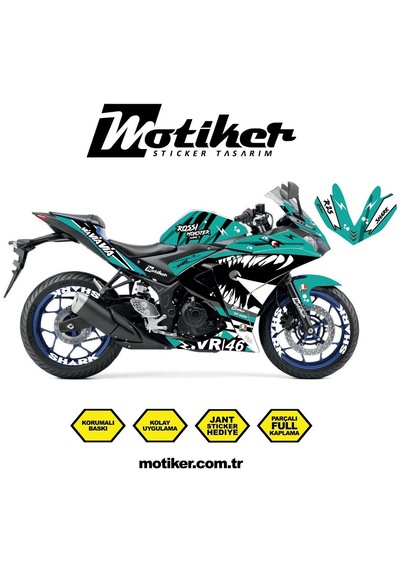 Yamaha Yzf R25 Rossi Köpek Balığı Shark Sticker Etiket Kaplama Modeli Turkuaz