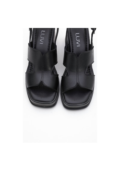 Luvishoes Luvi Shoes Kevın Siyah Cilt Hakiki Deri Kadın Platform Topuklu Sandalet Siyah Deri