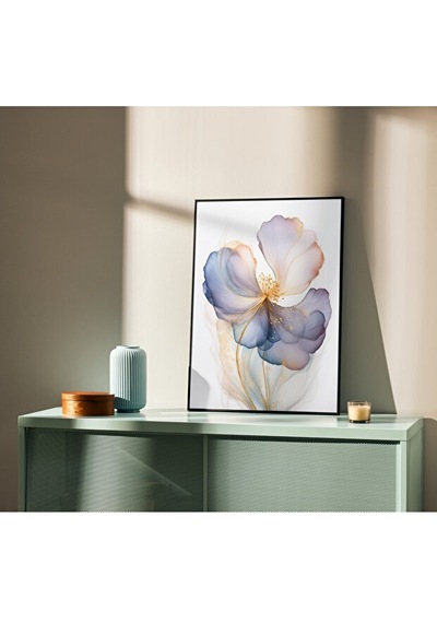 Tablo Ahşap Çerçeveli Tablo Çerçeveli Poster Soyut Mavi-sarı Çiçek Tablosu, Çiçek Temalı Tablo