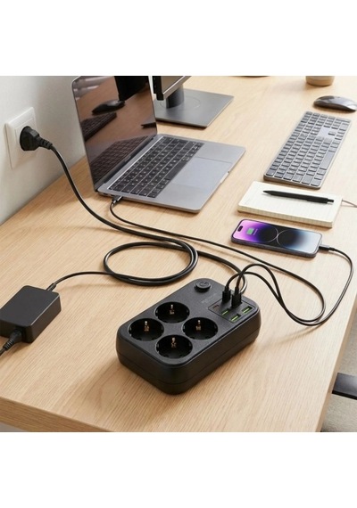 Çoklu Priz Uzatma Kablosu 4 Soket + 4 Usb + 2 Type-c Termal Akım Korumalı, Isıya Dayanıklı, Çocuk