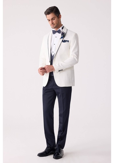 Ysf Erkek Krem Slim Fit Mono Yaka Yelekli Damatlık