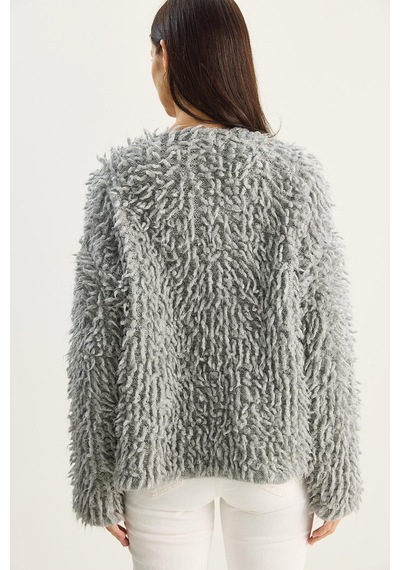 Shade Kadın Oversize Saçaklı Triko Hırka 9062 60283750 - Gri