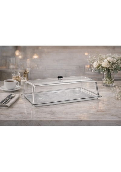 Polikarbon Gn 1/1 Fanus Kapaklı Servis Tepsisi 32.5x53 Cm Şeffaf Sunum Kapağı