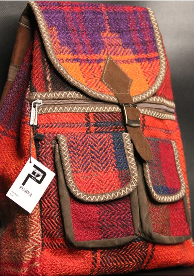 Pujiva Etnik Tarz Kilim Desenli, Çok Cebli, Fermuarlı, Renkli Sırt Çanta Koyu Kırmızı