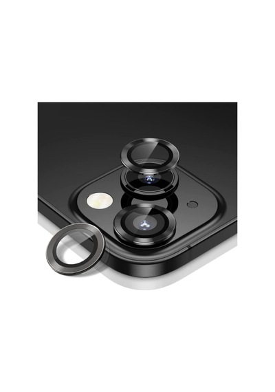 Apple Uyumlu   iPhone 13 Mini Kamera Koruyucu Lens Mercek Metal Çerçeveli 2li Set Siyah Black