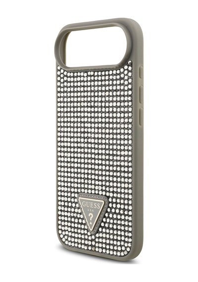 Apple Uyumlu iPhone 17 Air Kılıf Guess Lisanslı Taşlı Arka Yüzey Üçgen Logolu Kapak Gümüş