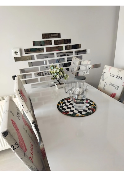 Tuğla Desenli Dekoratif Aynalı Gümüş Pleksi 10'lu
