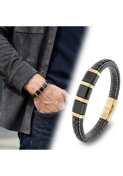 Moncuk Design Sarı-siyah 316l Çelik Ve Saç Örgü Erkek Deri Bileklik 33514b26d4 Çok Renkli