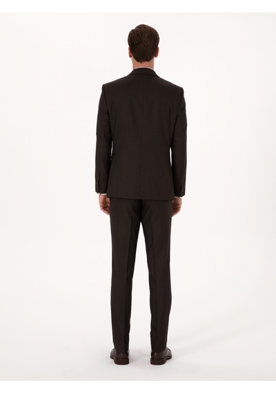 Cacharel Kahverengi Slim Fit Mikro Desenli Takım Elbise