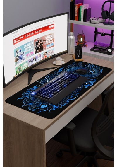 Ejderha Mavi V2 90x40 Xxl Gaming Kauçuk Kaymaz Taban Mouse Pad Fare Altlığı