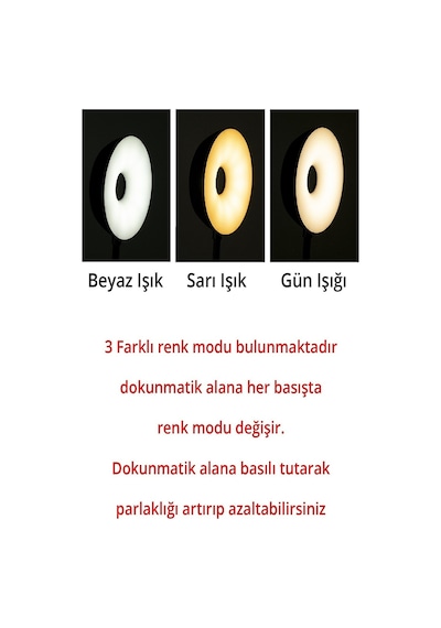 Şarjlı Dokunmatik 20 Led Çalışma Okuma Işığı Masa Lambası Ayarlanabilir Işık 3 Farklı Renk Ton
