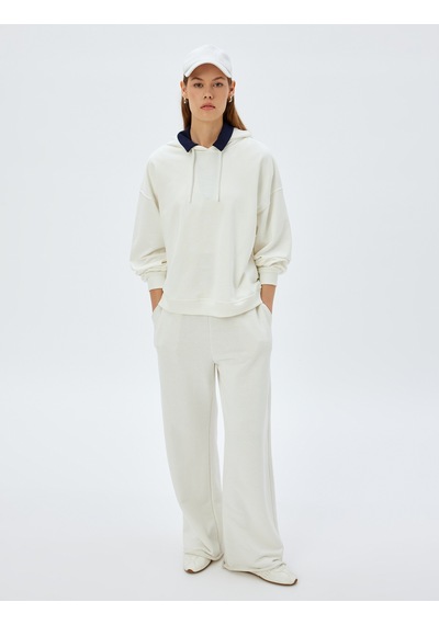 Koton Kapşonlu Sweatshirt Basic Uzun Kollu Üç İplik Pamuklu Beyaz 5wak10223ek Beyaz