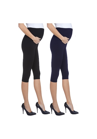 Luvmabelly Myra8003 8010 Beli Ayarlanabilir Hamile Kapri Tayt Seti-lacivert - Siyah
