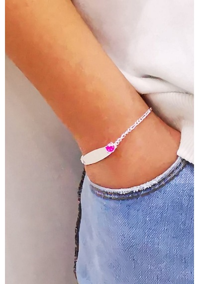 Omar Silver Çocuk Plakalı Künye Bileklik Pembe Hello Kittty Gümüş