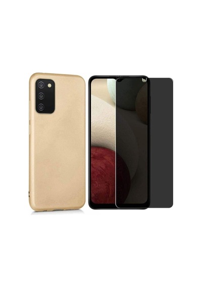 Samsung Galaxy Uyumlu A03s Esnek Soft Tasarım Kılıf Ve Hayalet Privacy Gizli Ekran Koruyucu Mavi