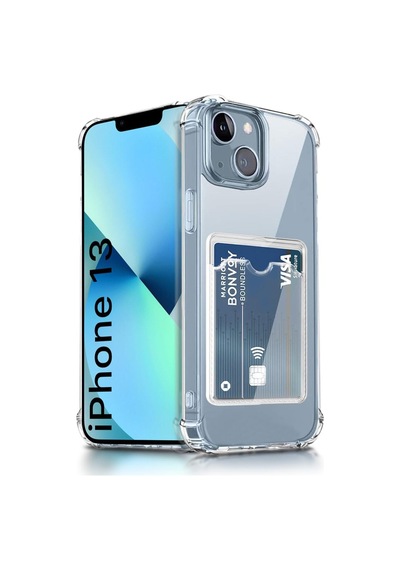 Teknomoda Apple Uyumlu iPhone 13 Kılıf Kartlıklı Anti Şok Korumalı Şeffaf Silikon Şeffaf Açık Şeffaf