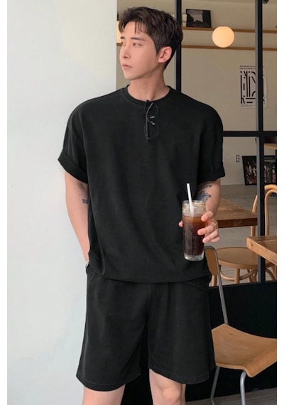 Tarz Cool Erkek Oversize T-shirt Şort Takım Rahat Yazlık Kombin Siyah