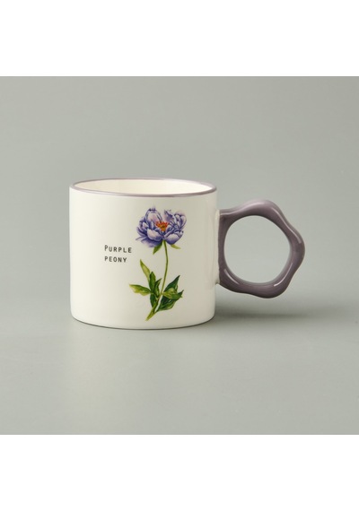 Kitchen Çiçek Desenli Kupa - Beyaz / Mor - 310 Ml Renkli