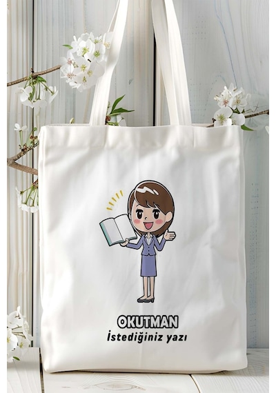 Art Hediye Okutman Baskılı Bez Omuz Çantası Kişiye Özel Model 2 Çok Renkli