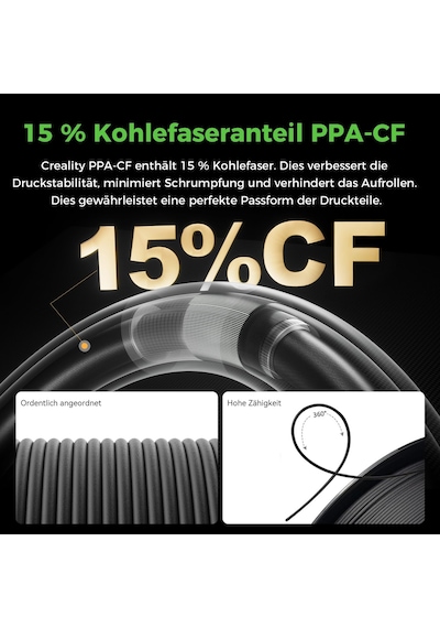 Creality Ppa-cf 3d Yazıcı Filamenti 1 Kg, %15 Karbon Fiberli Yüksek Performanslı Naylon, Yırtılmaya Karşı Dayanıklı, Isıya Dayanıklı Ve Bozulmasız, Siyah