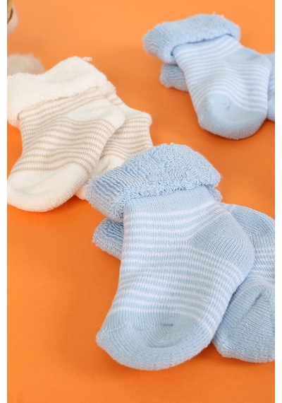 Baby Shez Pamuklu 4'lü Yenidoğan Bebek Kışlık Havlu Çorap Mavi