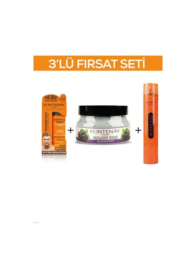 Fontenay Pudra Toz Wax Turuncu 20gr + Face And Body Scrub Böğürtlen 350ml +saç Spreyi 400ml 3'lü Set