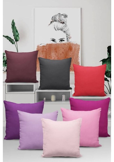 Lila Tek Renk 4'lü Set Çift Taraflı Kırlent Kılıfı 4krl013n11