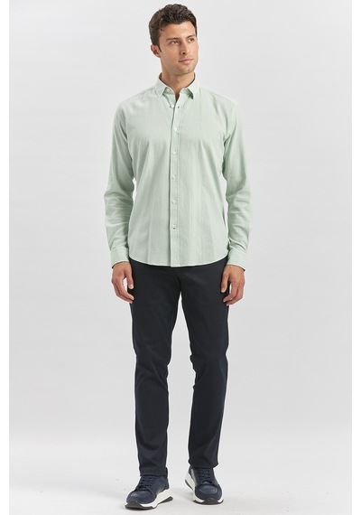 İmza Açık Turkuaz Uzun Kollu Gofreli Biyeli %100 Pamuk Casual Slim Fit Dar Kesim Gömlek 1004240247 Açık Turkuaz