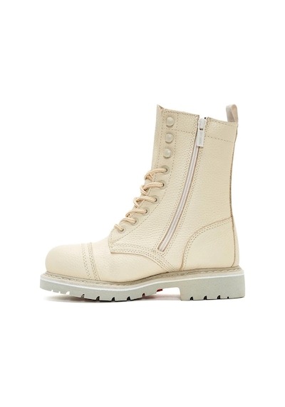 Harley Davidson Colmar Beige Baskılı Deri Kadın Bot Postal Ayakkabı Bej