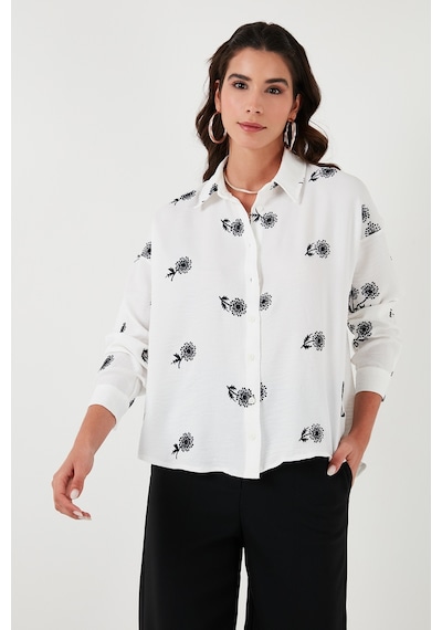 Lela Çiçekli Regular Fit Bayan Gömlek 67044532S4 Beyaz