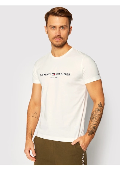 Tommy Hilfiger Sıfır Yaka Erkek T-shirt Beyaz