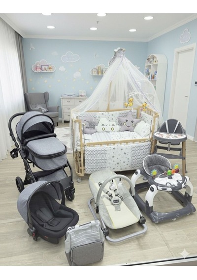 Yeni Doğan Love Grand Bebek Çeyiz Seti Bebek Arabası Puset Ahşap Beşik Mama Sandalyesi...