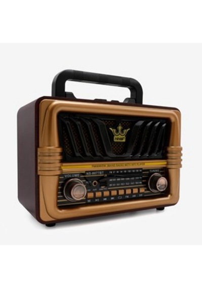 Buffer Büyük Boy Telefon Tutma Saplı Retro Ahşap Tasarım Bluetooth Hoparlörlü Radyo Fm/am Destekli, Şarjlı Ve Taşınabilir Radyo Ns-8077