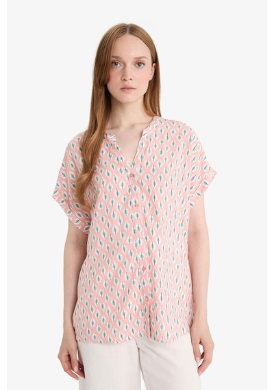 Defacto Regular Fit Apaş Yaka Desenli Kısa Kollu Gömlek I6173az25smpn70 Pembe