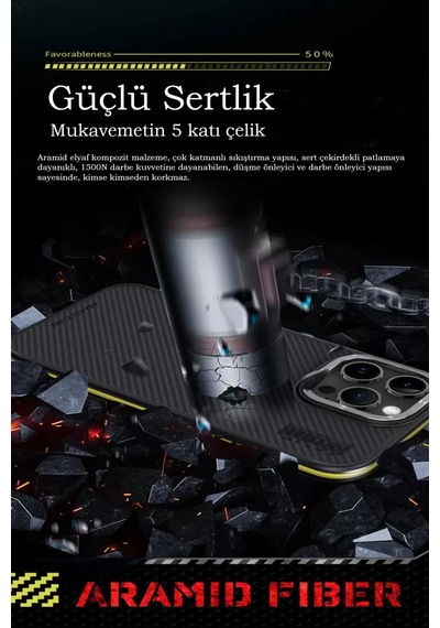 Joko Apple Uyumlu iPhone 15 Pro Kılıf Aramid 600d Kevlar Karbon Fiber Magsafe Kapak - Sarı Resimdeki
