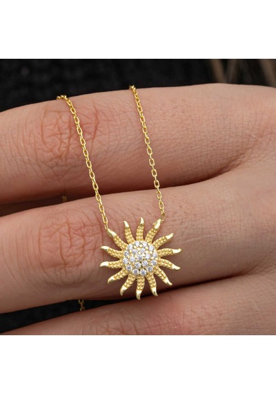 925 Ayar Gümüş Gold Güneş Kadın Kolye Çok Renkli