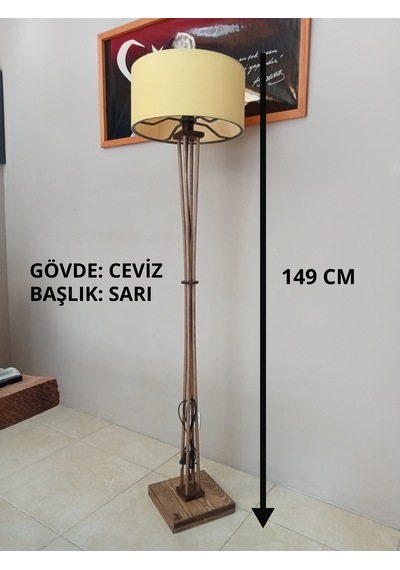 Balsa Dekor Ahşap Lambader Köşe Lambası Ceviz Sarı