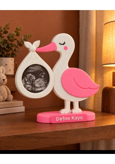 Sehmira Kişiye Özel Leylek Fotoğraf Çerçevesi Beyaz - Pembe