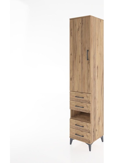 Hyperion Dolap 4 Raflı 4 Çekmeceli Tek Kapaklı 44x44x221 Çam-çam Çam
