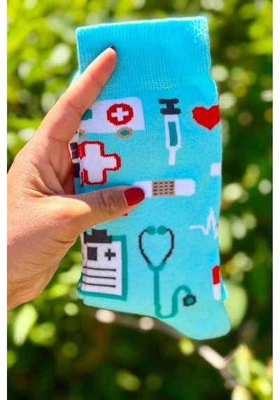 Lousocks Unisex Doktor Hemşire Ambulans Desenli Mavi Soket Çorap