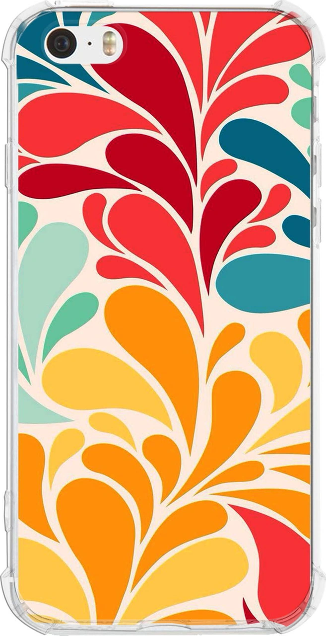 Apple Uyumlu iPhone 5 Retro Color 5 Baskılı Şeffaf Köşe Korumalı Antişok Kılıf