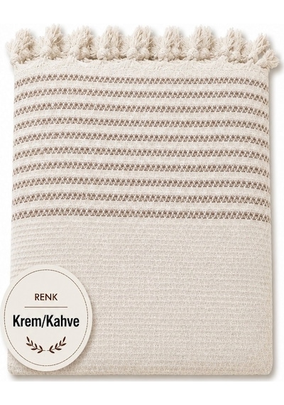Pamuklu Kaymaz Hasır Dokuma Koltuk Örtüsü 180x220 - Kreme Kahve
