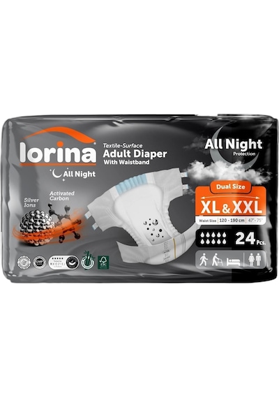 Aktif Karbon & Gümüş İyon Destekli Bel Bantlı Hasta Bezi XL - XXL 24'lü